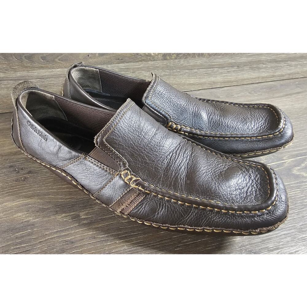 Calvin Klein Mully Driving Loafers Brown Leather Mens Sz 11 M F0910